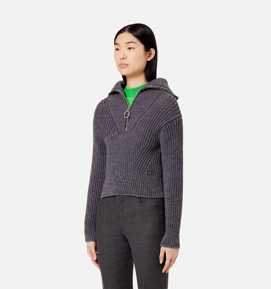 Ami Paris Zip Collar Ribbed Jumper Sweaters Grey | ami_US568