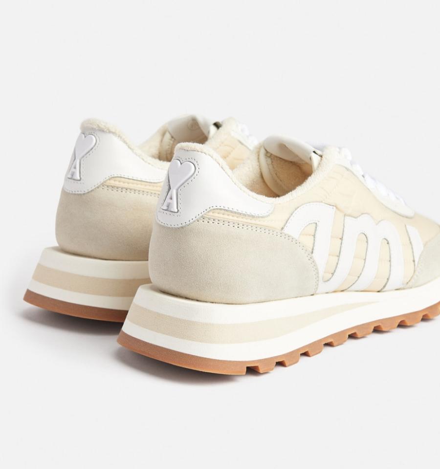 Ami Paris logo-patch panelled Sneakers Beige | ami_US235