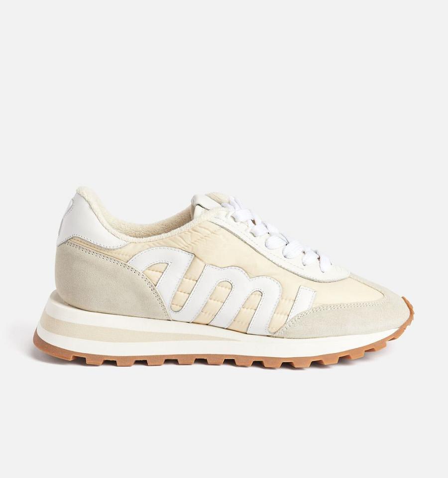 Ami Paris logo-patch panelled Sneakers Beige | ami_US235